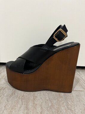 Steve Madden Platform Slingback Wedge Sandal Black Brown Size 7 Y2K Chloé Maxime